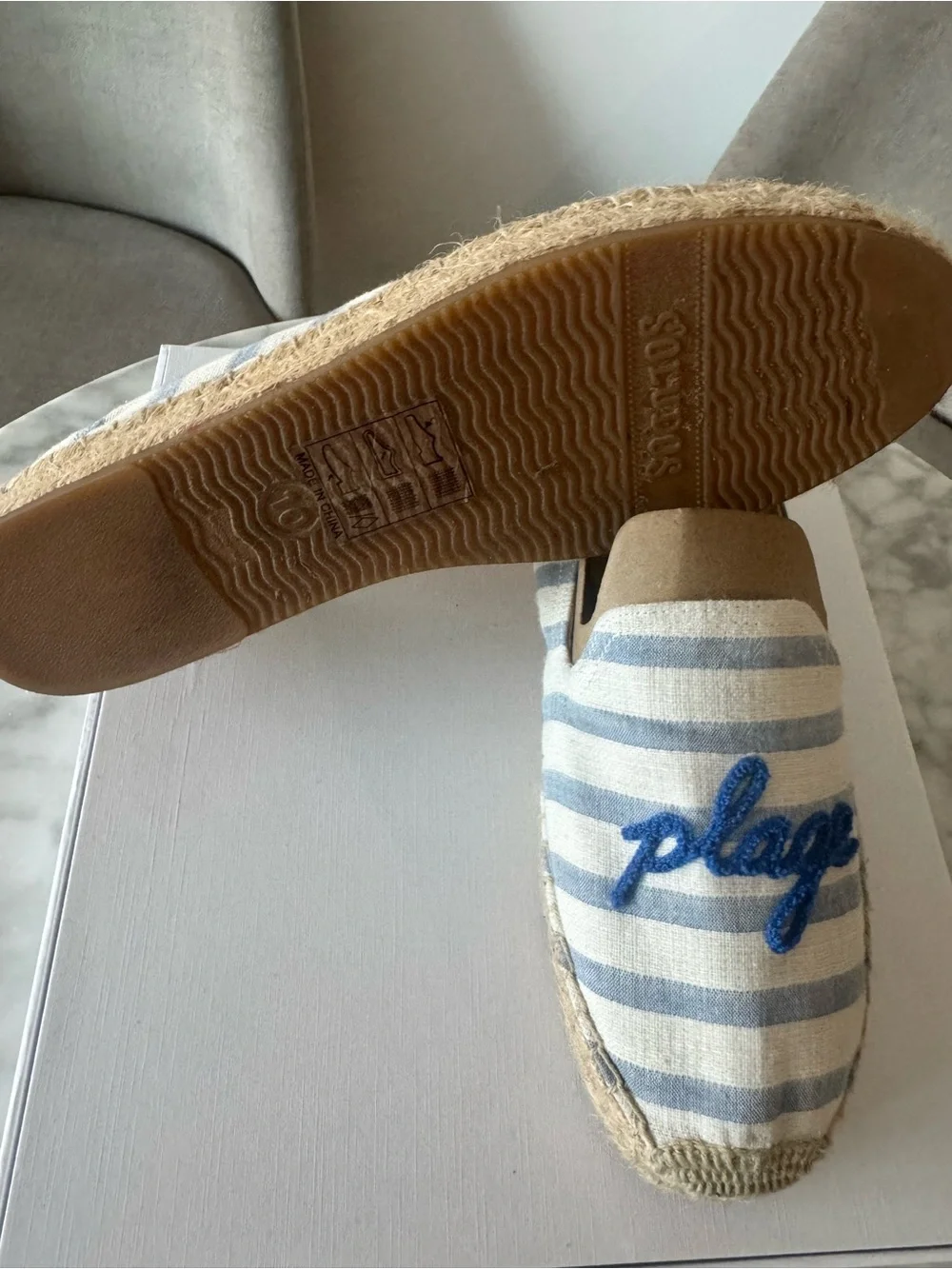 Soludos Striped Espadrilles with Blue Script Embroidery - Picture 5 of 5